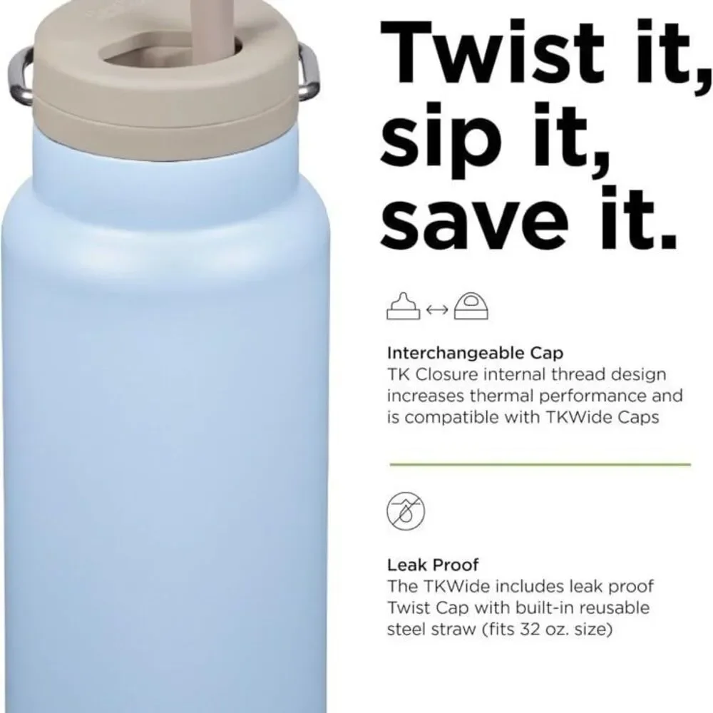 Klean Kanteen 32oz TKWide Insulated Water Bottle with Twist Cap Clear Sky NWT